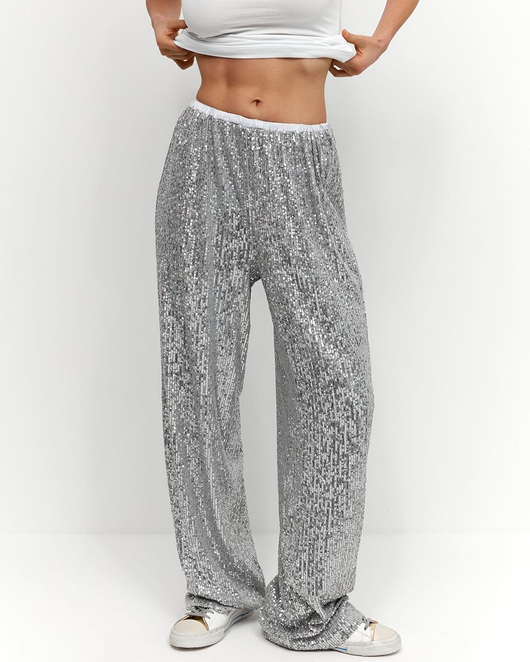 Sparkle Sequin Long Loose and High Waist Long Pants