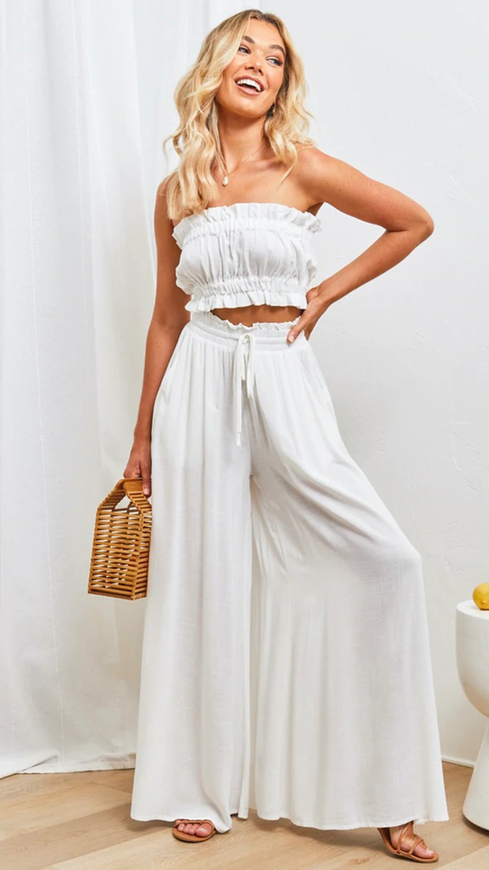 Women’s Multi-Color Elastic Waist High-Waisted Wide-Leg Long Skirt Pants