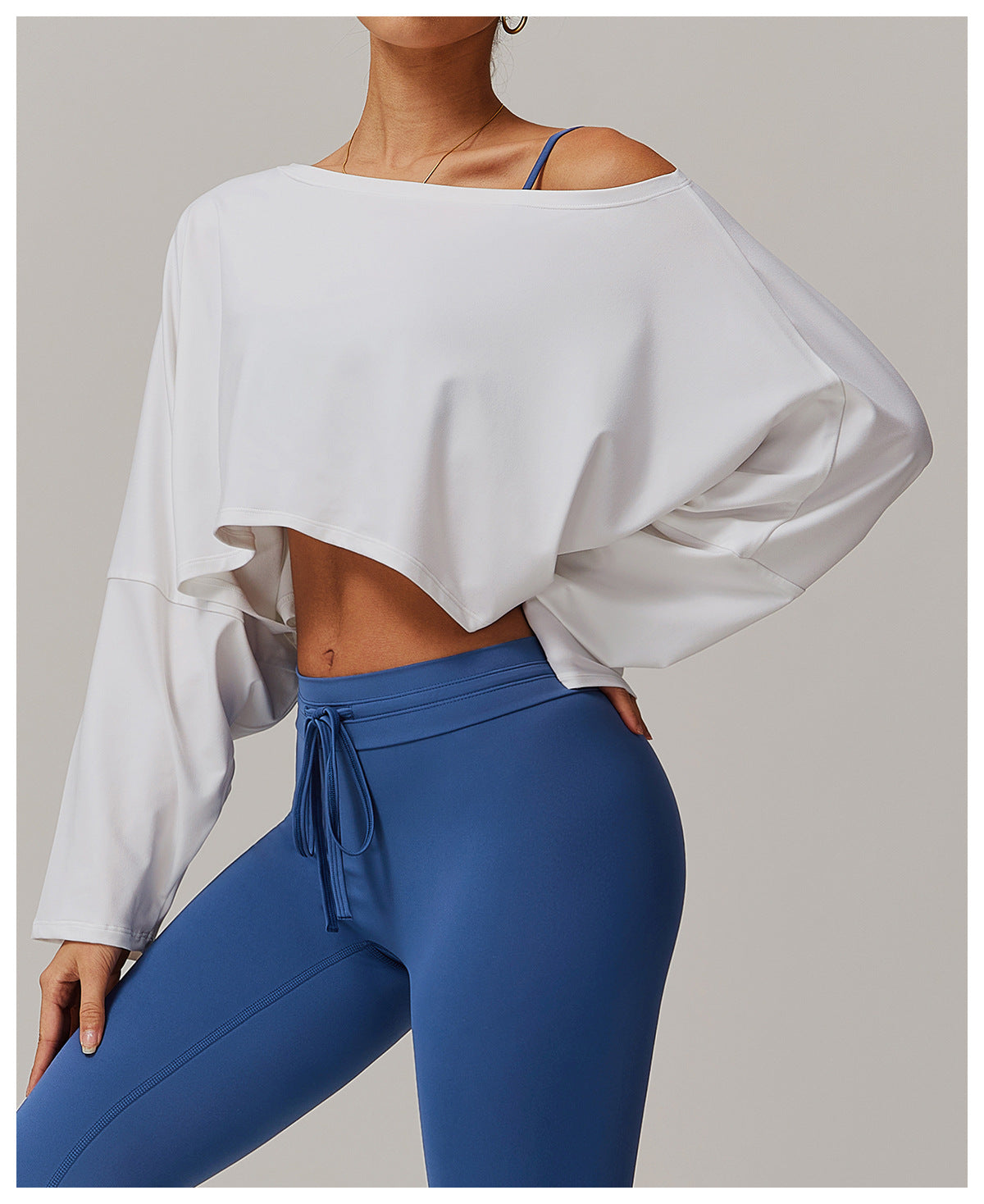 Women's Off-Shoulder Batwing Sleeve Fitness Top – Summer Long Sleeve Yoga Pullover