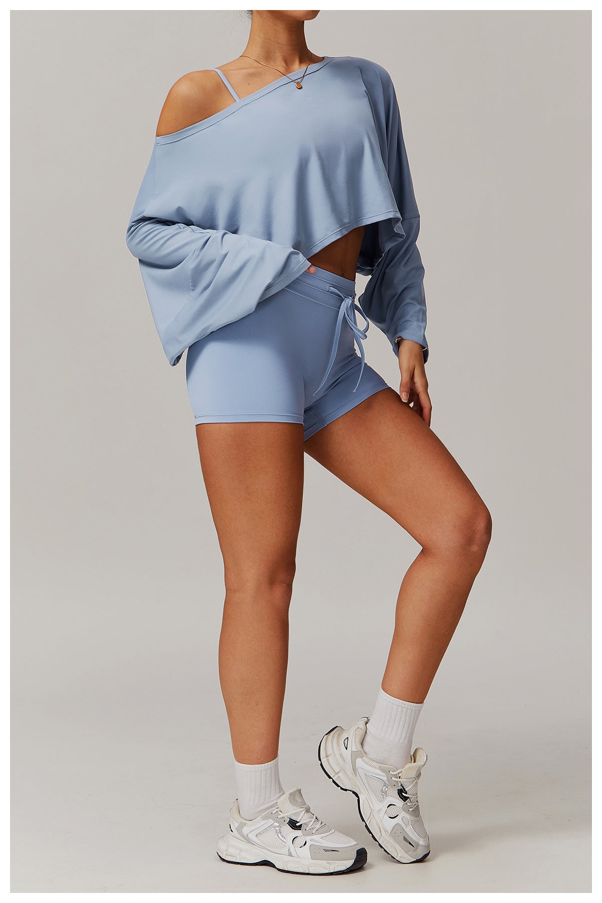Women's Off-Shoulder Batwing Sleeve Fitness Top – Summer Long Sleeve Yoga Pullover