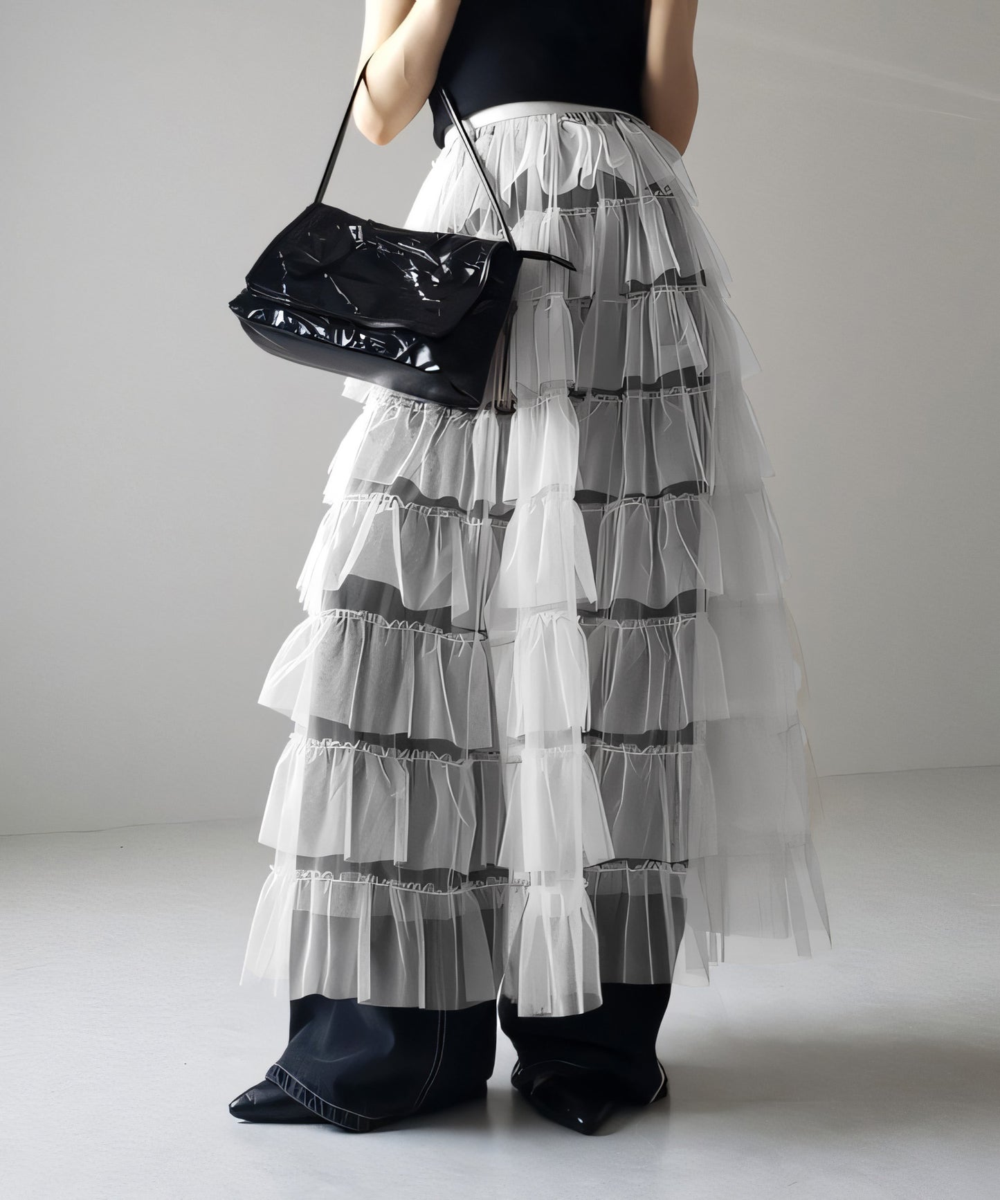 Women's Layered Elastic Waist Puff Tulle A-line Skirt, Sheer Mesh Design for All Occasions