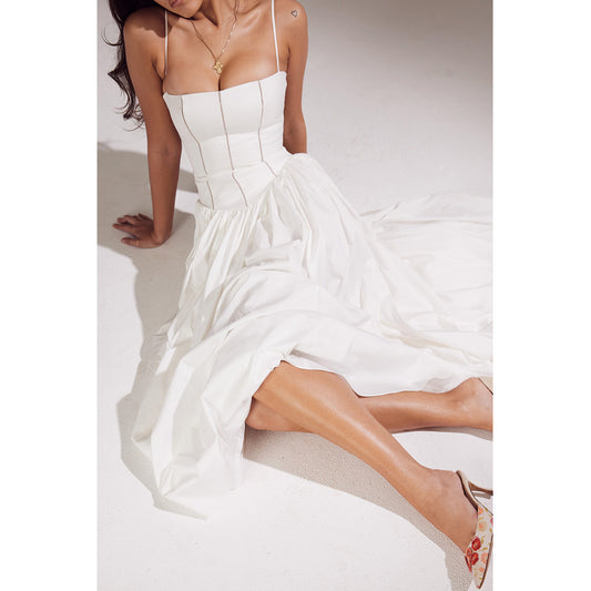 White Bodycon Midi Dress: New Arrival Summer Fashion Sexy V-Neck Dress with Spaghetti Straps for Women