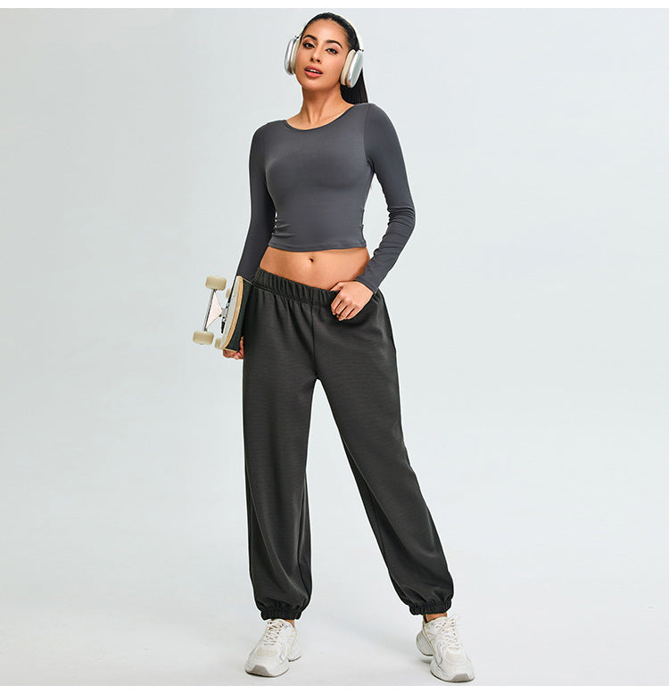 Women's long-sleeved open-back fitness T-shirt