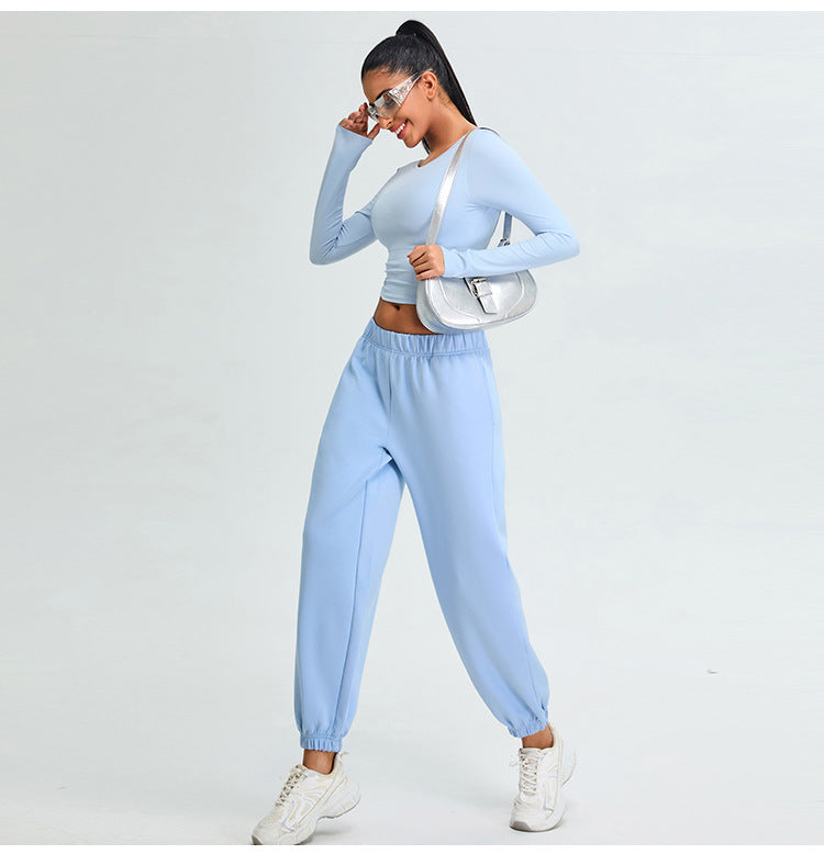 Women's long-sleeved open-back fitness T-shirt