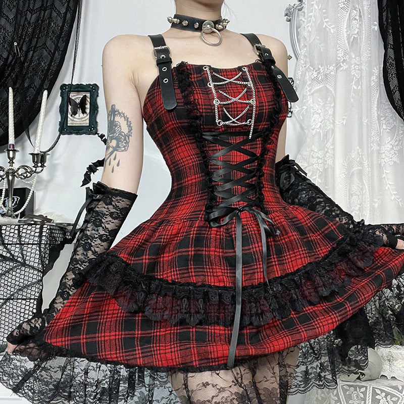 Women's Sexy Gothic Red Plaid Skirt