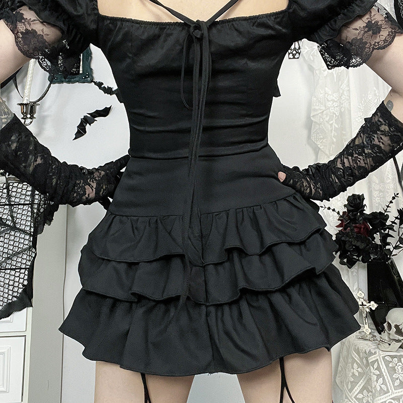 Women's Gothic Sexy Hot Girl Cross Pleated Miniskirt