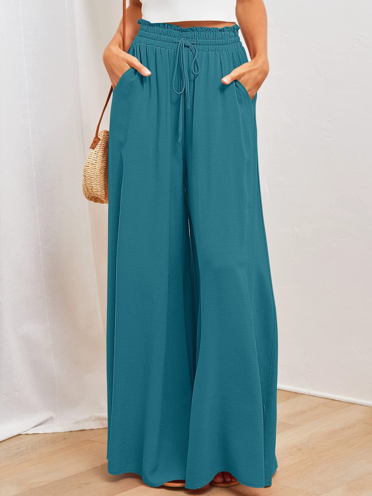 Women’s Multi-Color Elastic Waist High-Waisted Wide-Leg Long Skirt Pants
