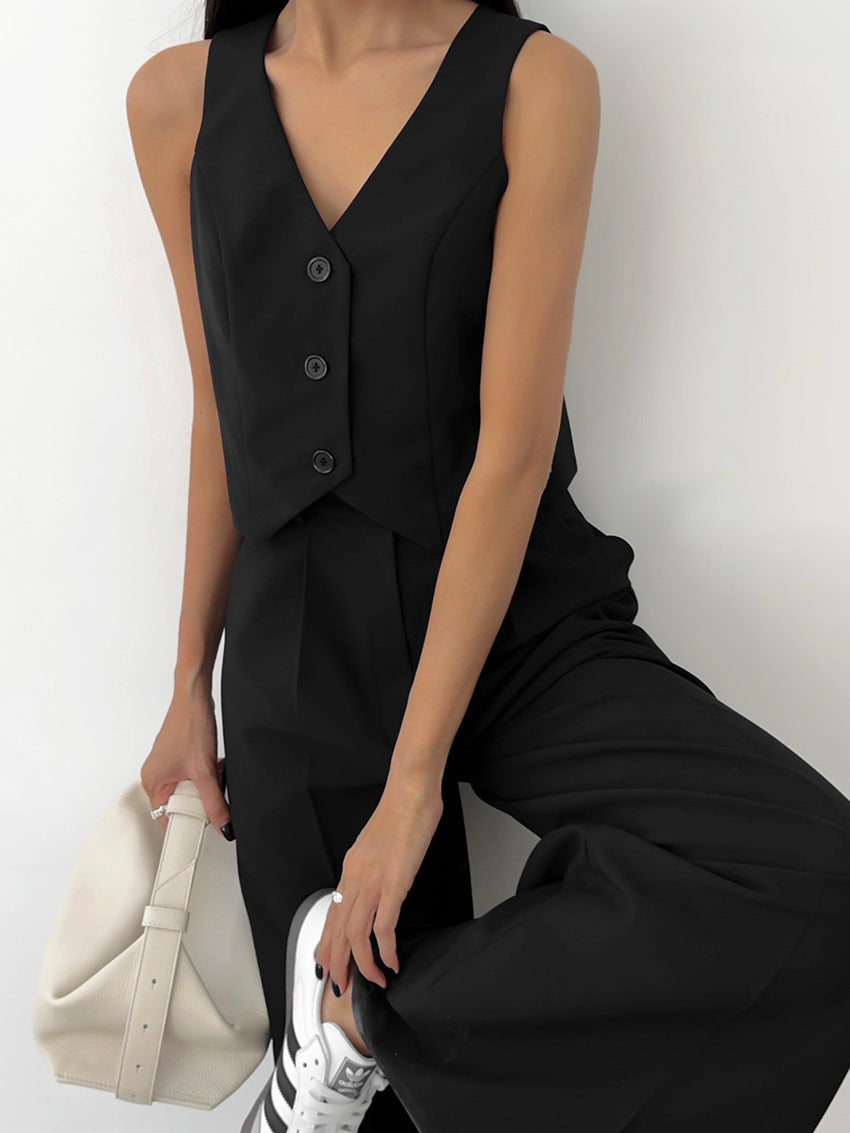 Women's Summer Vintage V-Neck Sleeveless Vest and Loose Long Pants Set