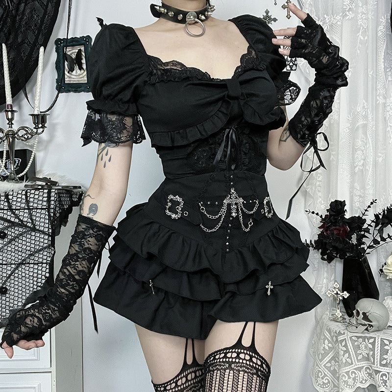Women's Gothic Sexy Hot Girl Cross Pleated Miniskirt