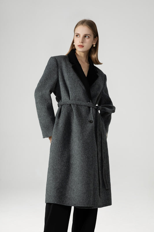Women's two-tone double-breasted wool coat