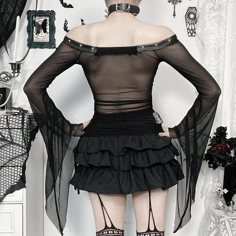 Women's Sexy Gothic Flocked Skull Print Top