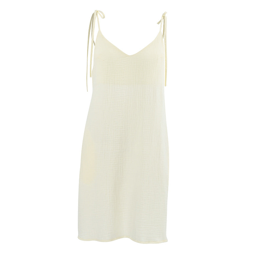 Summer Thin Bubble Cotton Sexy Backless Strap Nightdress - Fashionable Outdoor Women's Loungewear