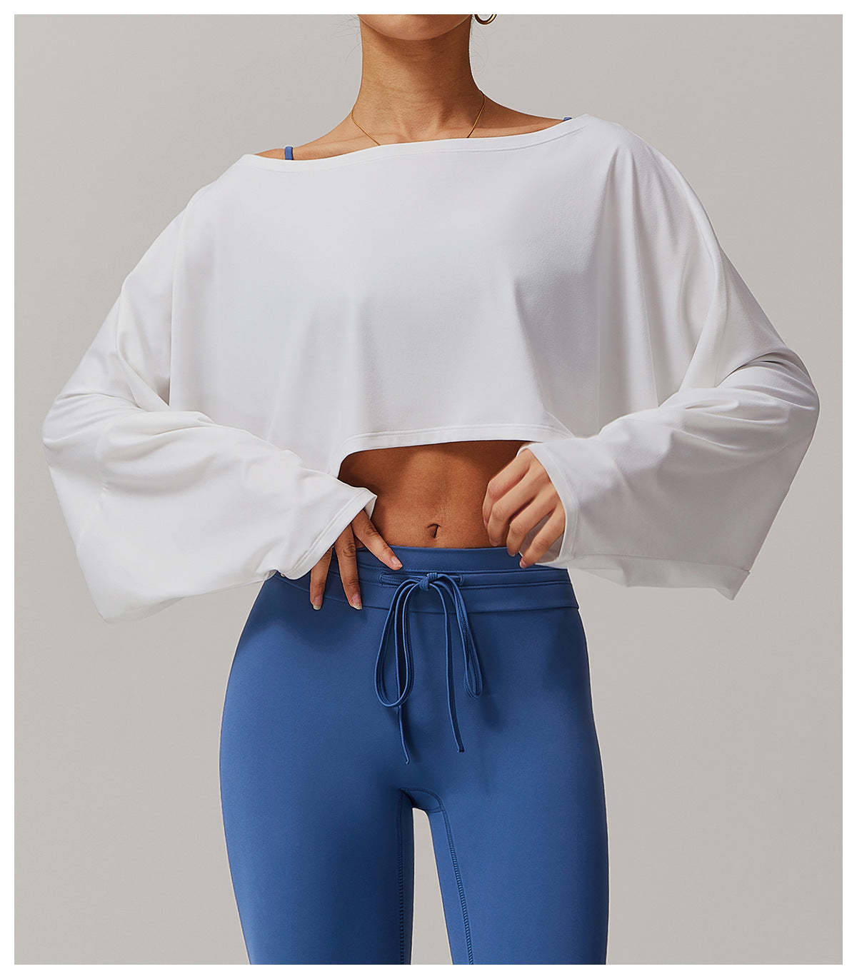 Women's Off-Shoulder Batwing Sleeve Fitness Top – Summer Long Sleeve Yoga Pullover
