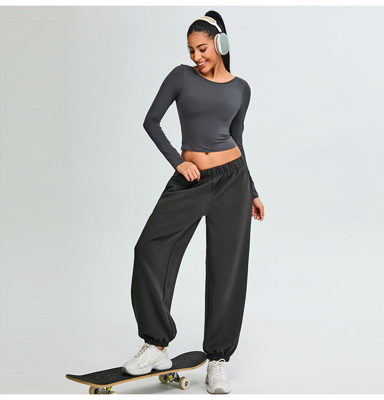 Women's long-sleeved open-back fitness T-shirt