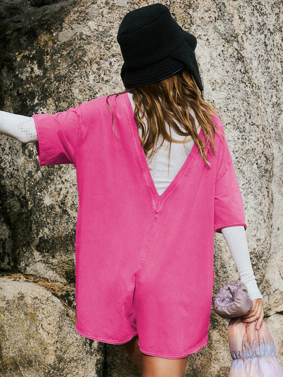 Summer New Loose Fit Casual Romper, Sexy Backless Jumpsuit