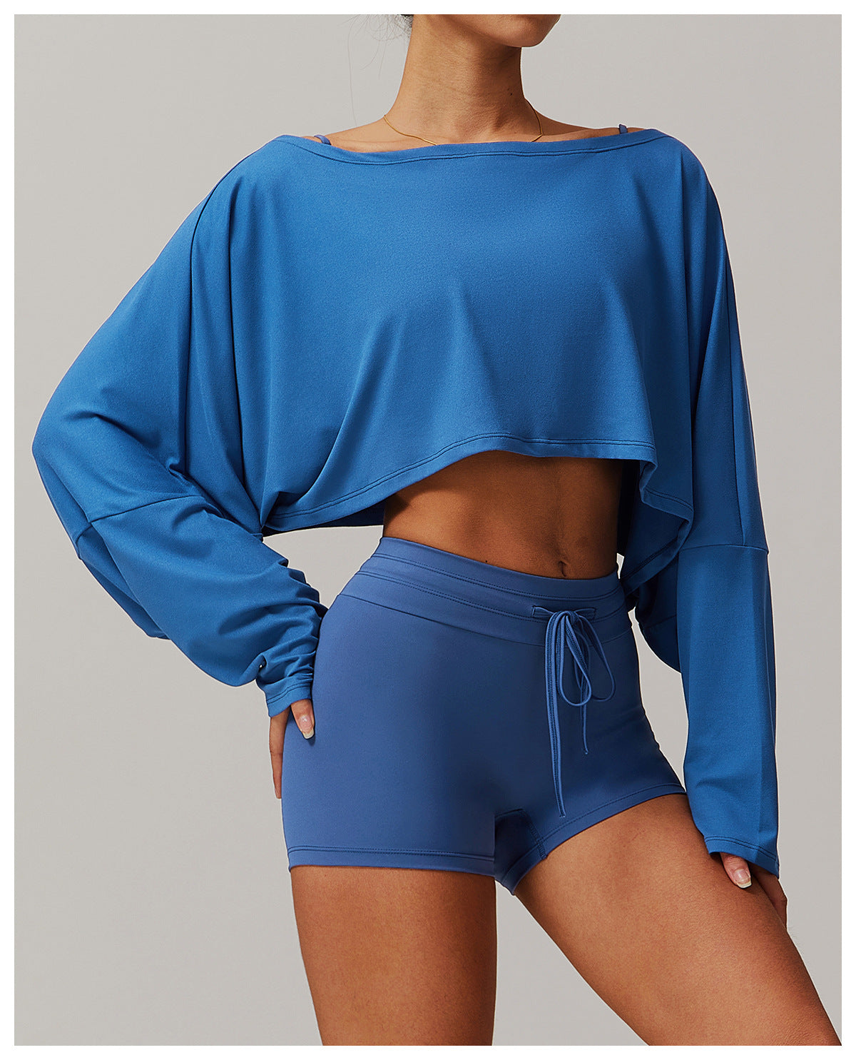 Women's Off-Shoulder Batwing Sleeve Fitness Top – Summer Long Sleeve Yoga Pullover