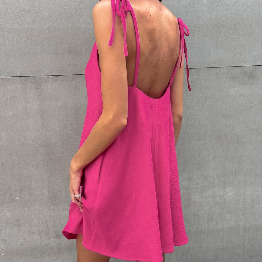 Summer Thin Bubble Cotton Sexy Backless Strap Nightdress - Fashionable Outdoor Women's Loungewear
