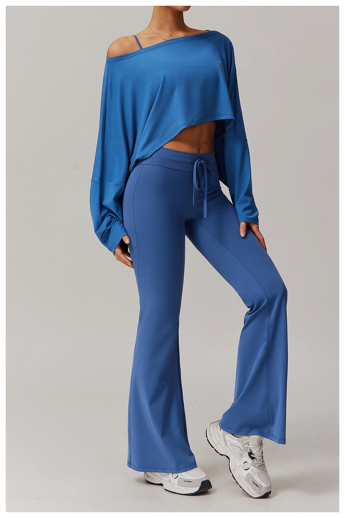 Women's Off-Shoulder Batwing Sleeve Fitness Top – Summer Long Sleeve Yoga Pullover