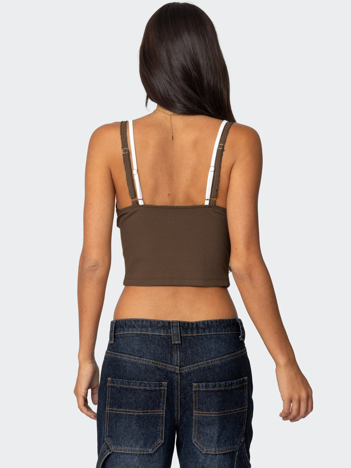 Women's Spring Summer Fashion Contrast Lace Patchwork Double-Strap Camisole with Bow – Slim Fit Faux Two-Piece Top