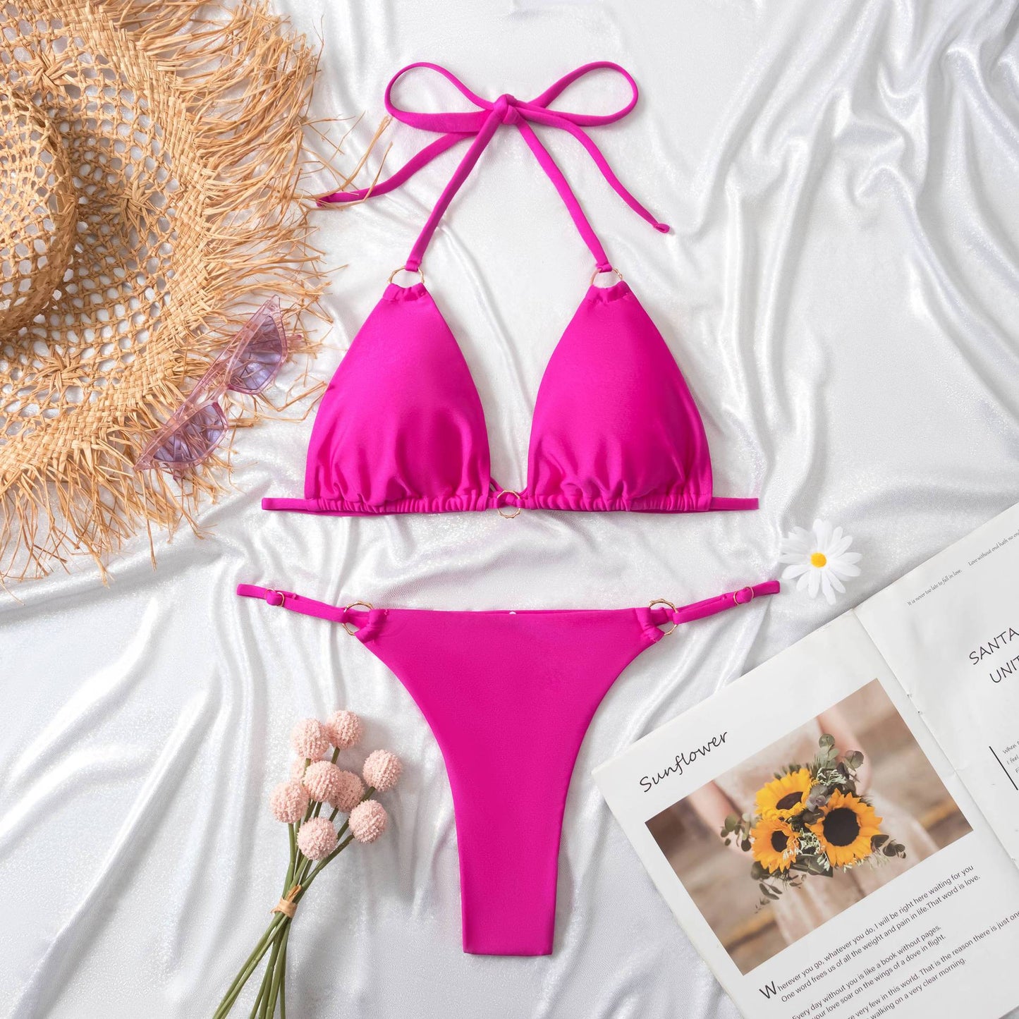 Ring Linked Halter Push Up Bikini Swimsuit