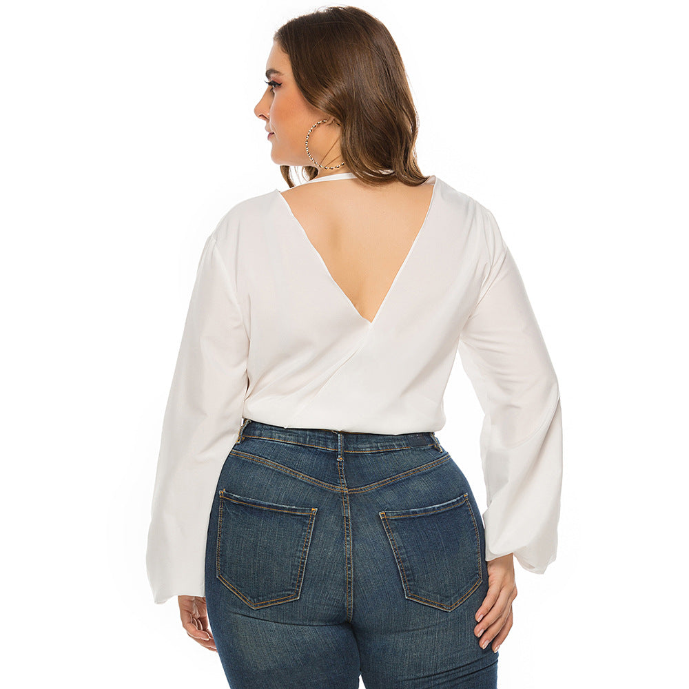 Plus Lantern Sleeve Tie Front Crop Top