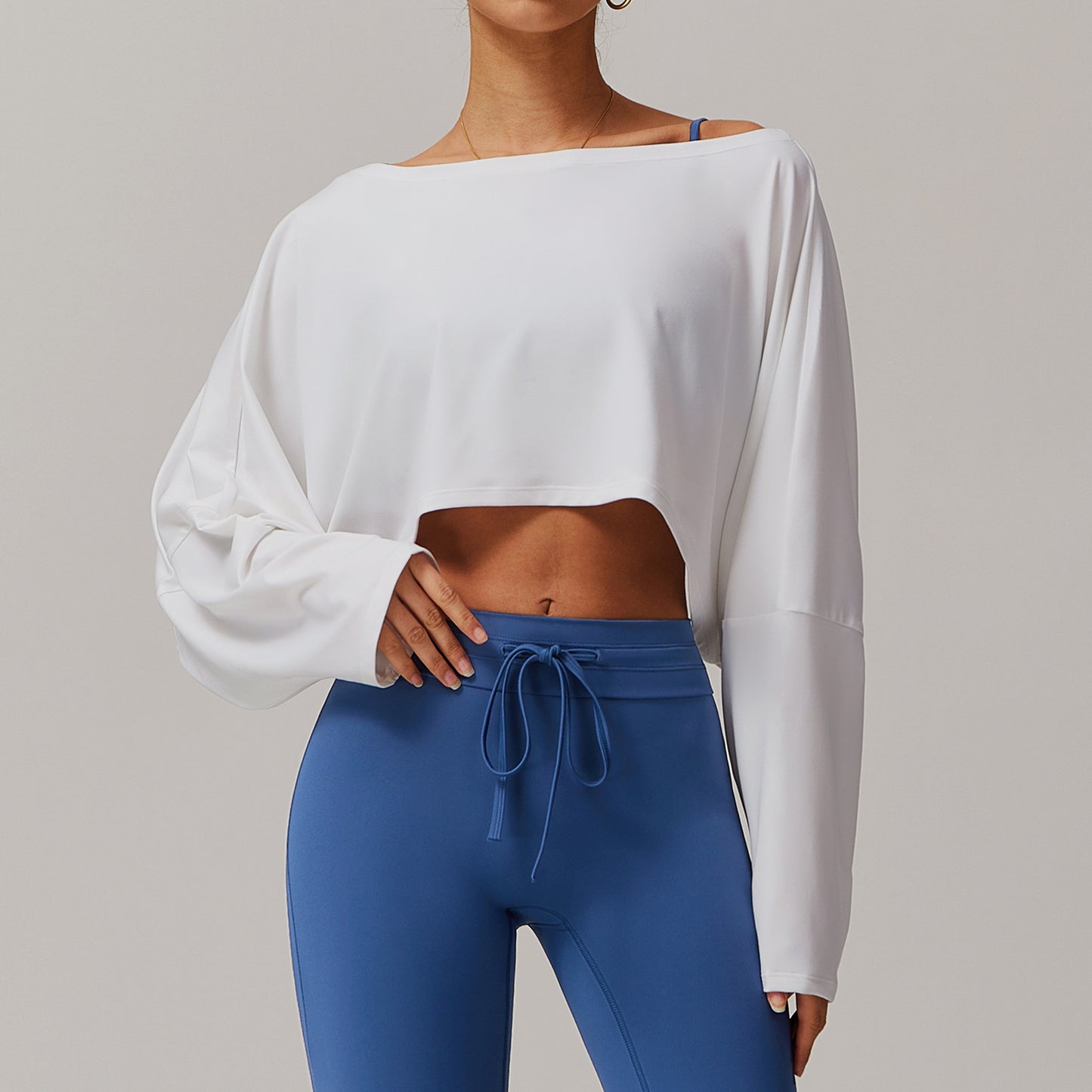 Women's Off-Shoulder Batwing Sleeve Fitness Top – Summer Long Sleeve Yoga Pullover