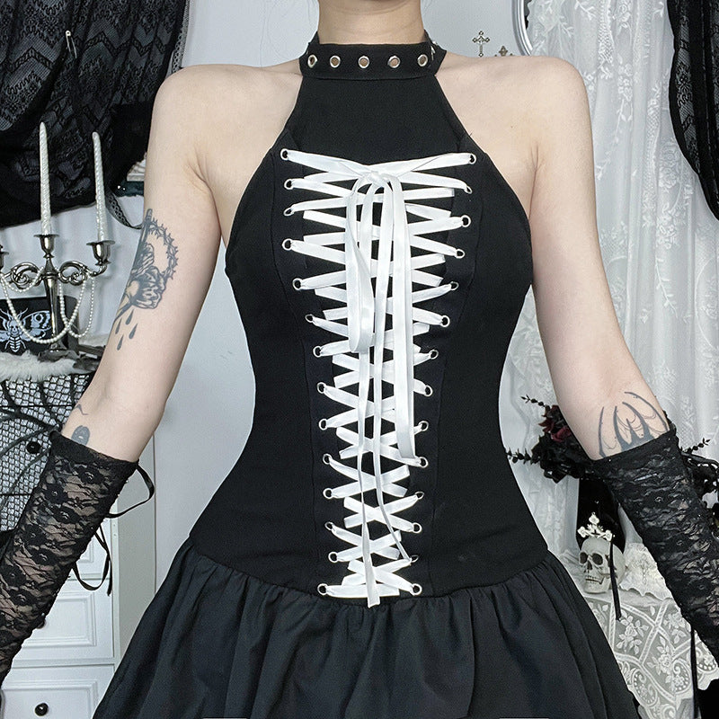Women's Gothic halter neck vest dress
