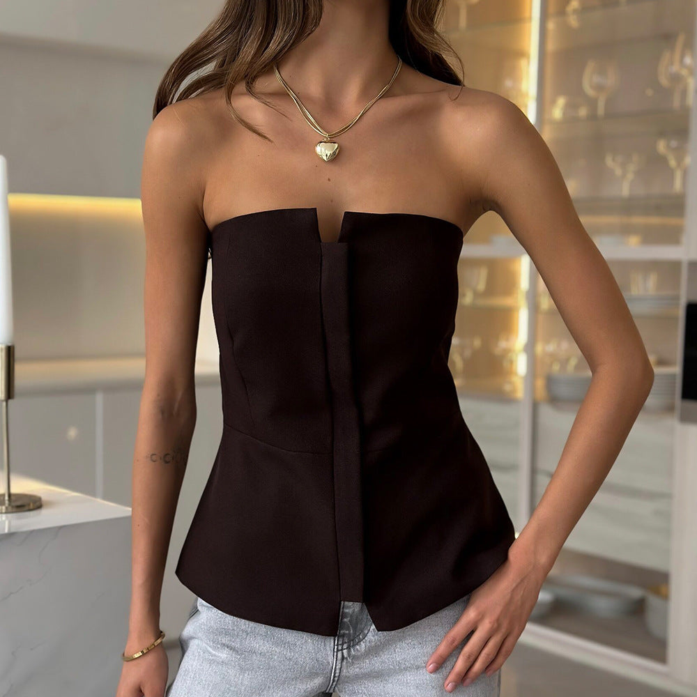 omen's Summer Solid Color Zipper Backless Tube Top