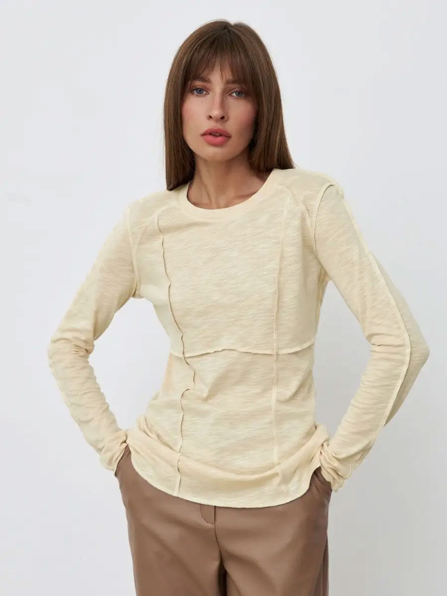 Women's Fashion Casual Contrast Stitching Crew Neck Long Sleeve T-Shirt