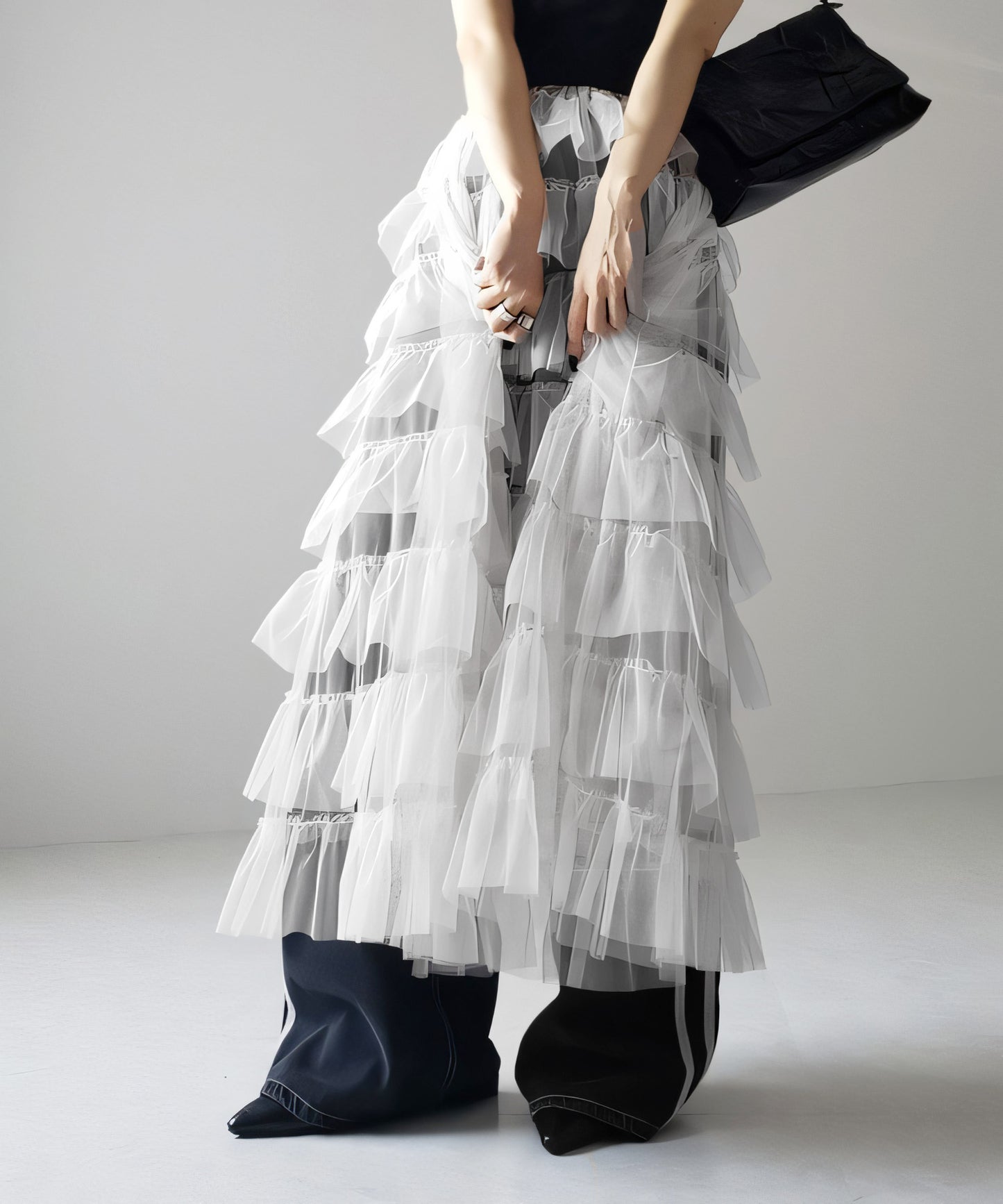 Women's Layered Elastic Waist Puff Tulle A-line Skirt, Sheer Mesh Design for All Occasions