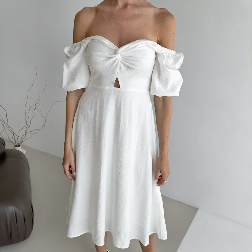 Women's Square Neck Slim Puff Sleeve A-line Dress