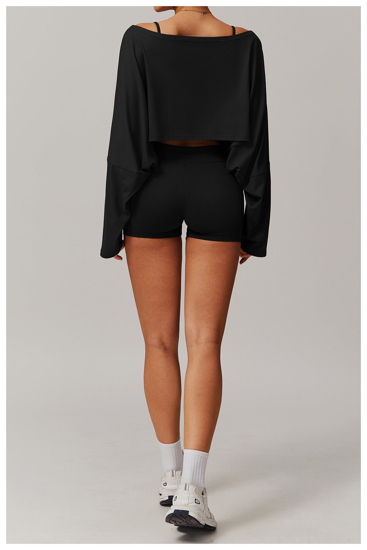Women's Off-Shoulder Batwing Sleeve Fitness Top – Summer Long Sleeve Yoga Pullover
