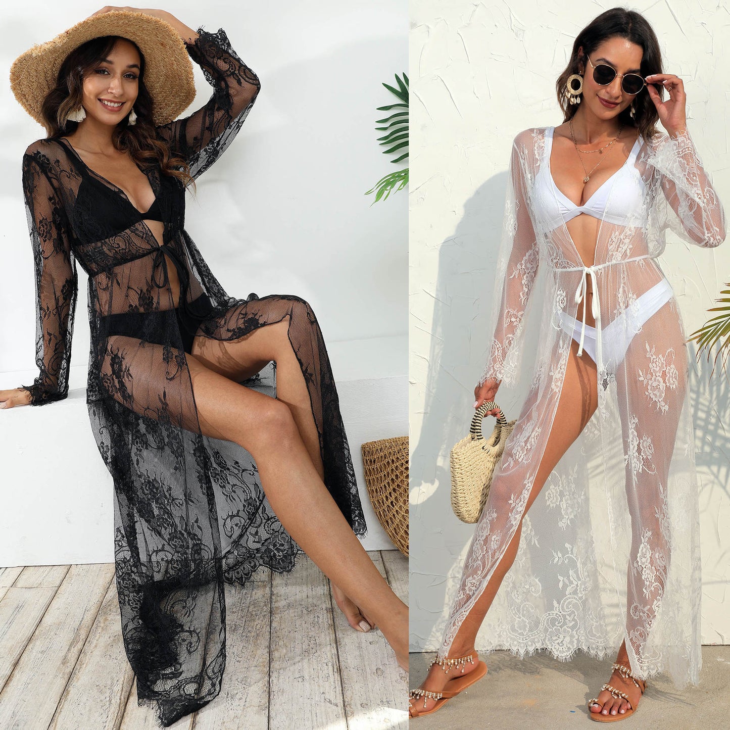 Floral Lace Tie Front Kimono