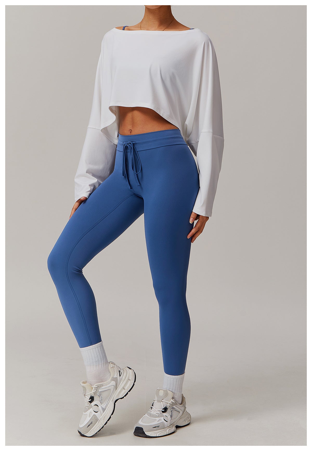 Women's Off-Shoulder Batwing Sleeve Fitness Top – Summer Long Sleeve Yoga Pullover