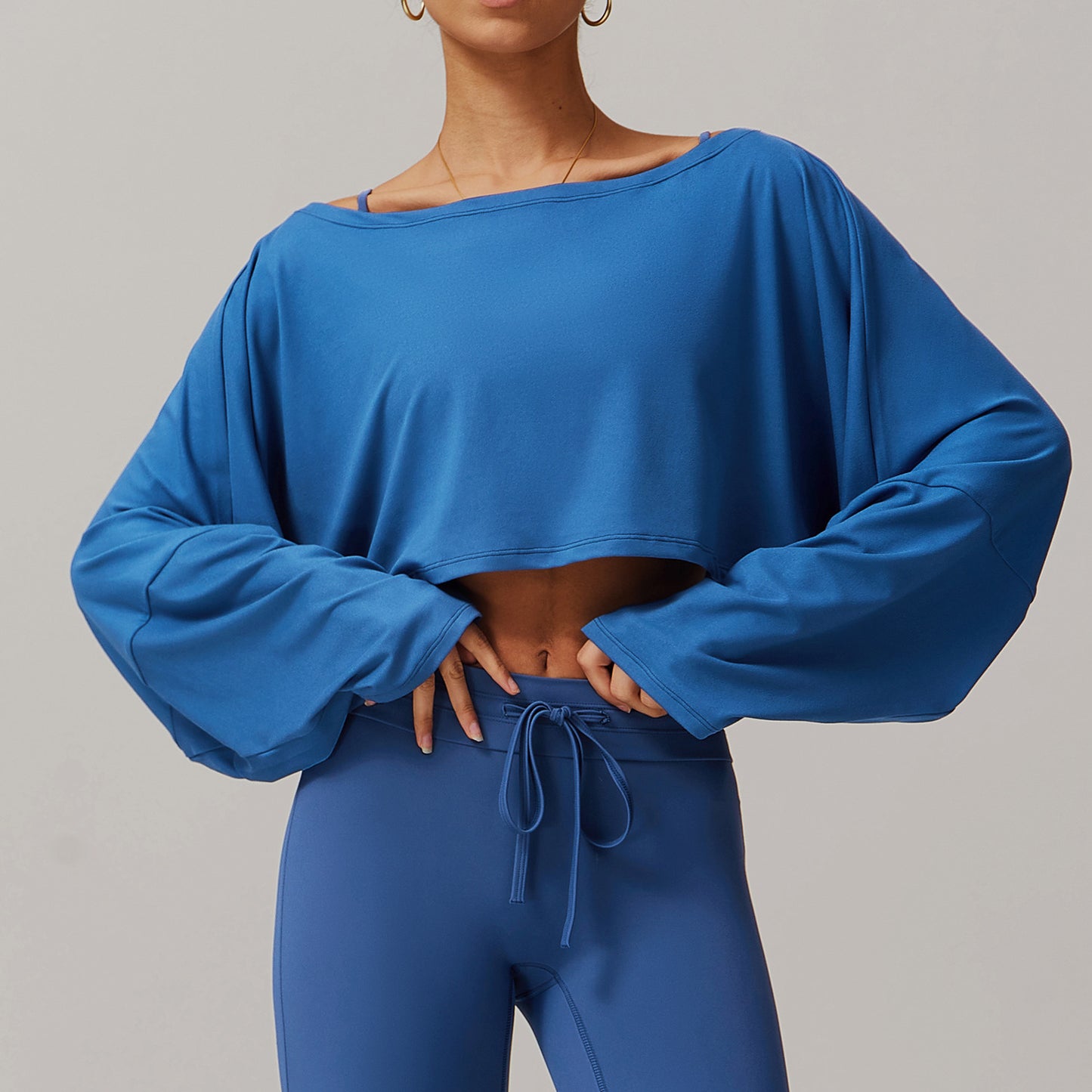 Women's Off-Shoulder Batwing Sleeve Fitness Top – Summer Long Sleeve Yoga Pullover