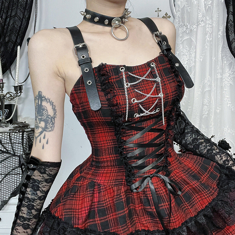 Women's Sexy Gothic Red Plaid Skirt