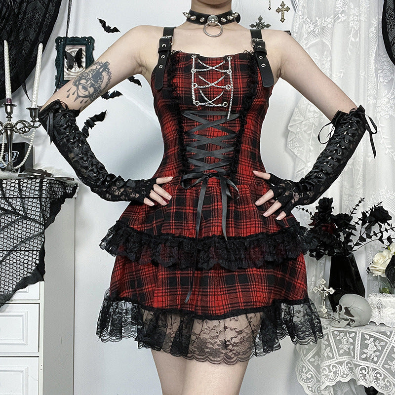 Women's Sexy Gothic Red Plaid Skirt