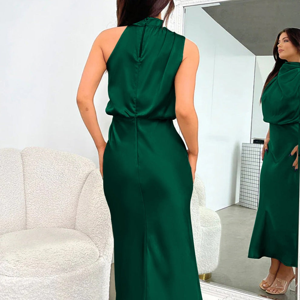 Women's Sleeveless Cocktail Dresses Mock Neck Keyhole Elastic High Waist Wedding Guest Evening Party Maxi Dress