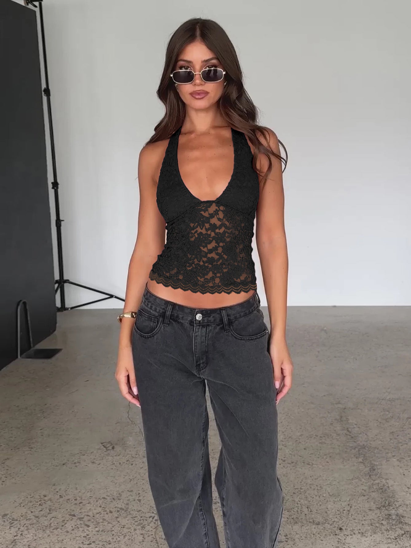 Women's Sexy Slim Lace Halter Backless Tank Top