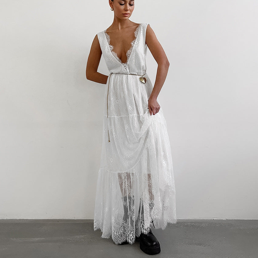 Women's Sexy Lace V-Neck Long Dress