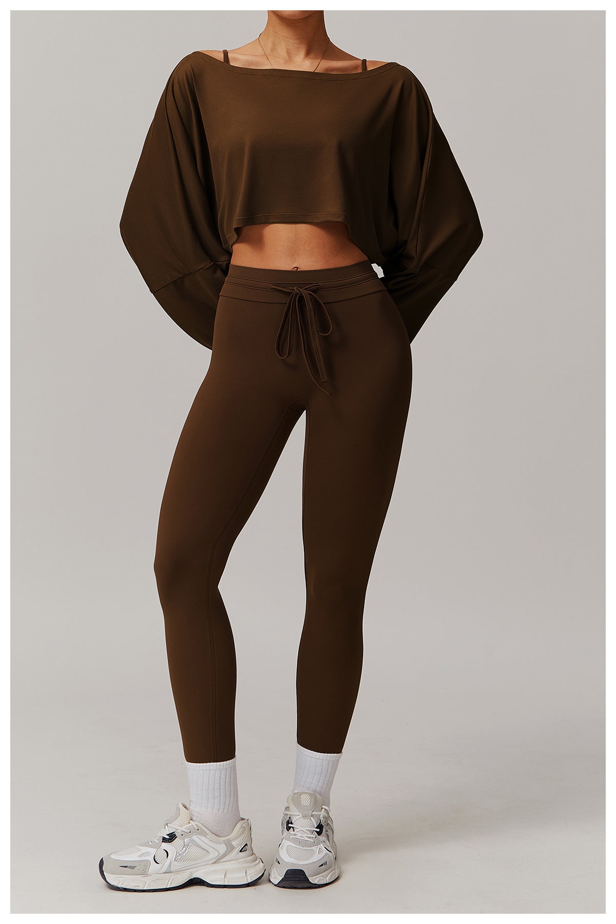 Women's Off-Shoulder Batwing Sleeve Fitness Top – Summer Long Sleeve Yoga Pullover