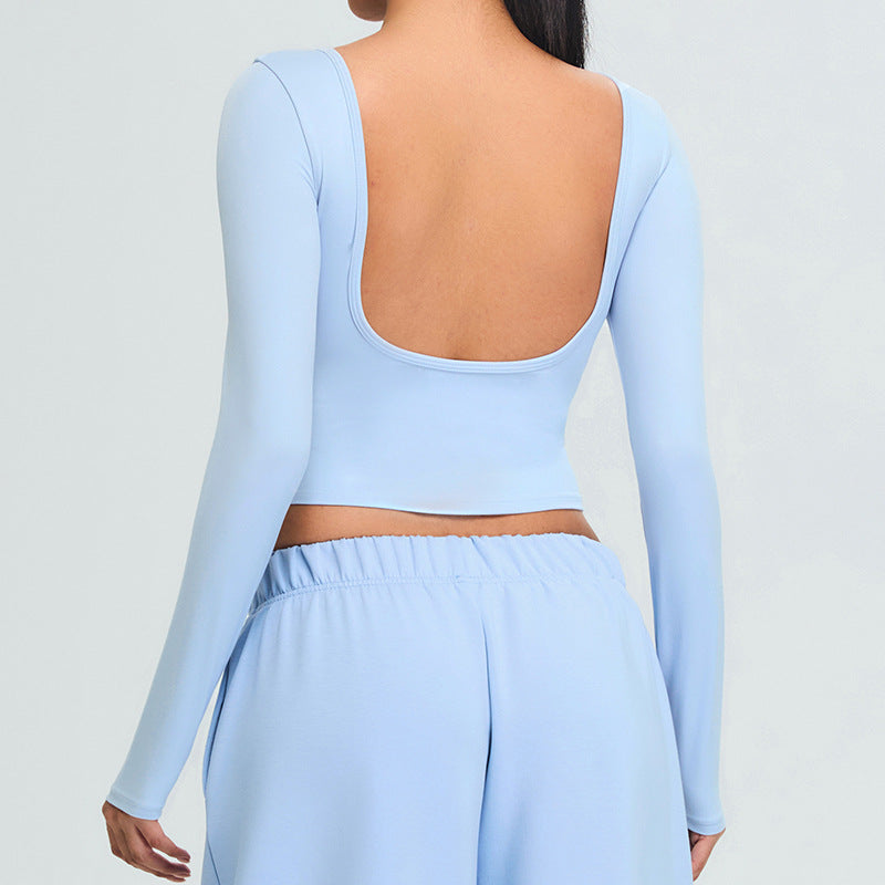 Women's long-sleeved open-back fitness T-shirt