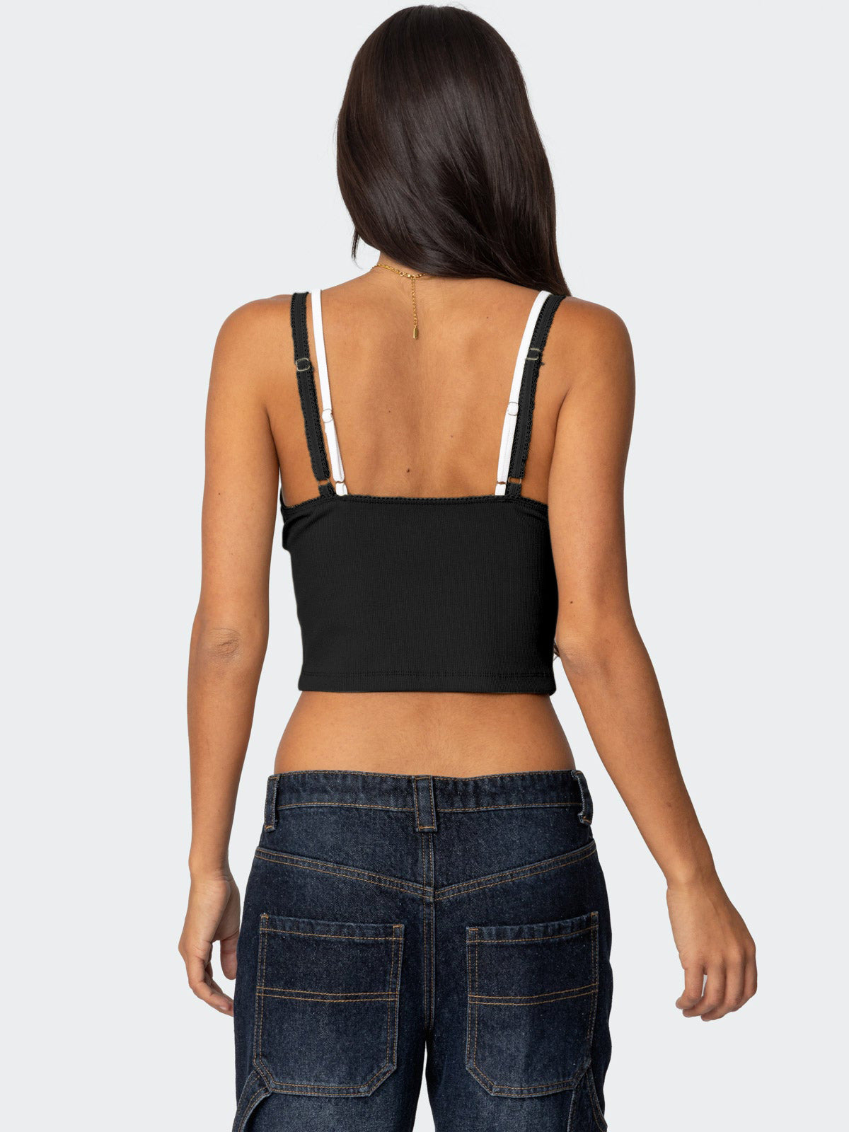 Women's Spring Summer Fashion Contrast Lace Patchwork Double-Strap Camisole with Bow – Slim Fit Faux Two-Piece Top