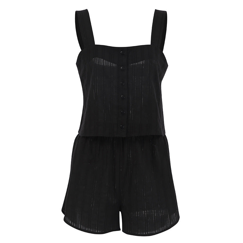 Summer Comfortable Loose Strap Tank Top and Shorts Thin Pajama Set
