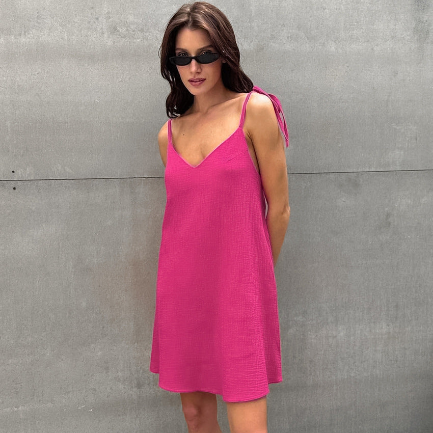 Summer Thin Bubble Cotton Sexy Backless Strap Nightdress - Fashionable Outdoor Women's Loungewear