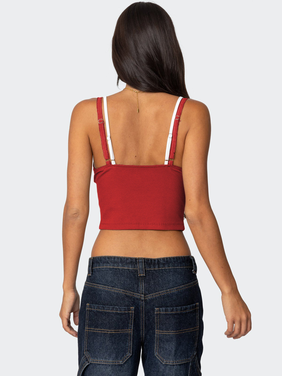 Women's Spring Summer Fashion Contrast Lace Patchwork Double-Strap Camisole with Bow – Slim Fit Faux Two-Piece Top