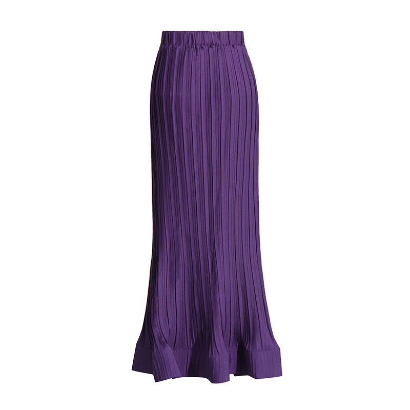 Women's Purple Pleated Ruffle Top and High-Waisted Skirt Set