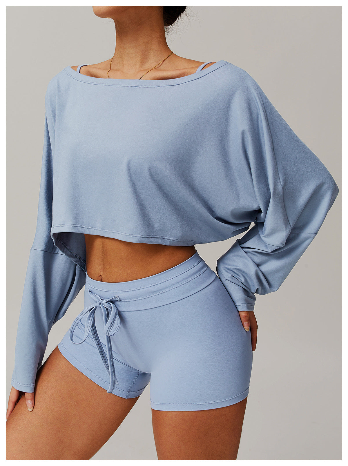Women's Off-Shoulder Batwing Sleeve Fitness Top – Summer Long Sleeve Yoga Pullover