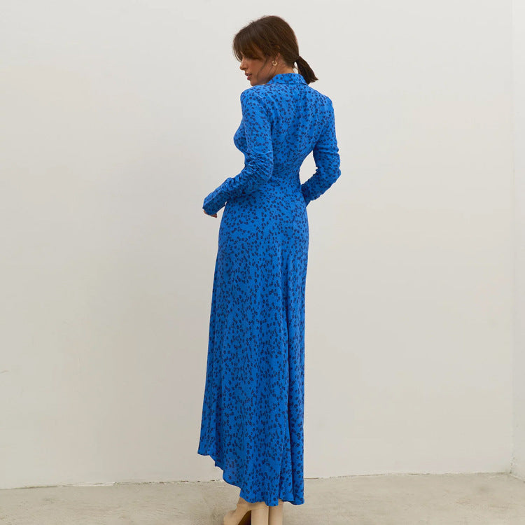 Women's Blue Floral Shirt Dress