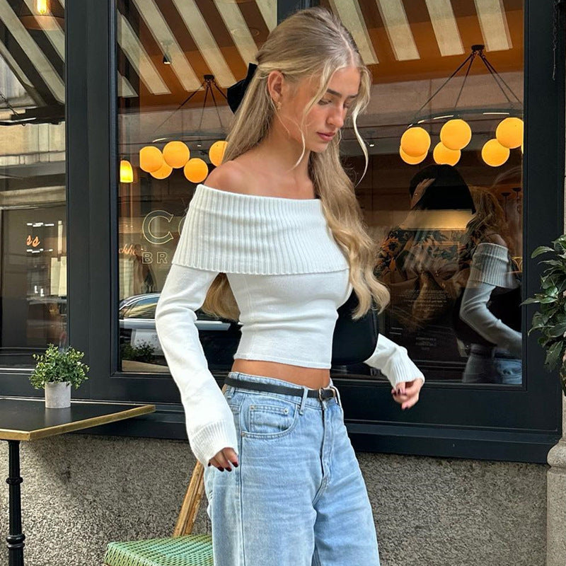 Women's Sexy Off-Shoulder Knit Slim Fit Top